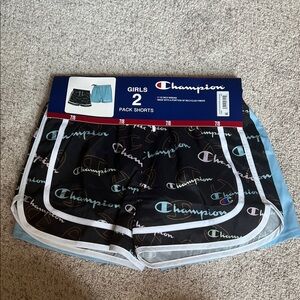 Champion Girl’s Athletic Shorts 2-Pack - Black and Light Blue